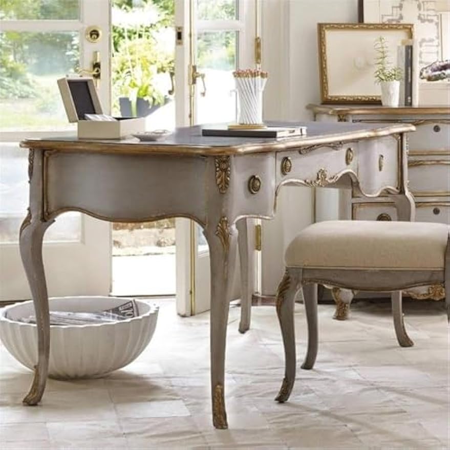 Beaumont Lane Traditional Wood Writing Desk with Cabriole Legs in Silver