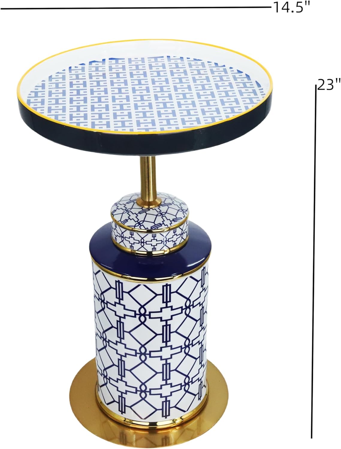 Diamond Pattern Vase-Shaped Side Table with Ceramic Tile Top – Accent Table for Coffee, Tea, or Nightstand Use in Living Room, Bedroom, Indoor & Outdoor Spaces