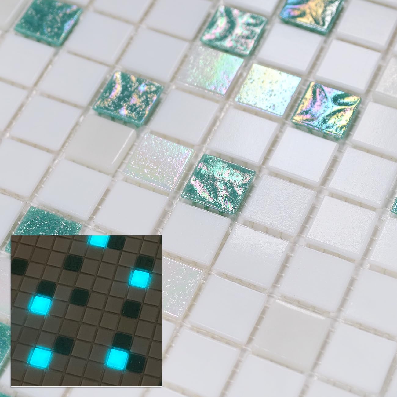 11.5sqft Emerald Green Mosaic Iridescent Bathroom Floor Tile, Pool Tile, Kitchen Backsplash, Bathroom Backsplash and Wall Tiles, Accent Wall, Swimming Pool, Shower, Fireplace,(10pcs, Green)