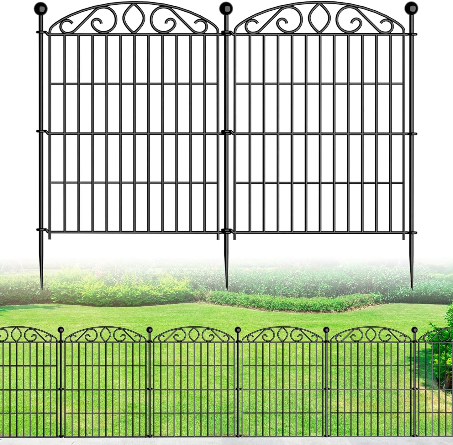 12 Panel No Dig Decorative Garden Fence with Gate - 42in H x 25.55ft L, Tall Animal Barrier for Dogs Rabbits, Rustproof Metal Wire Panels for Yard, Patio, and Outdoor Border Use