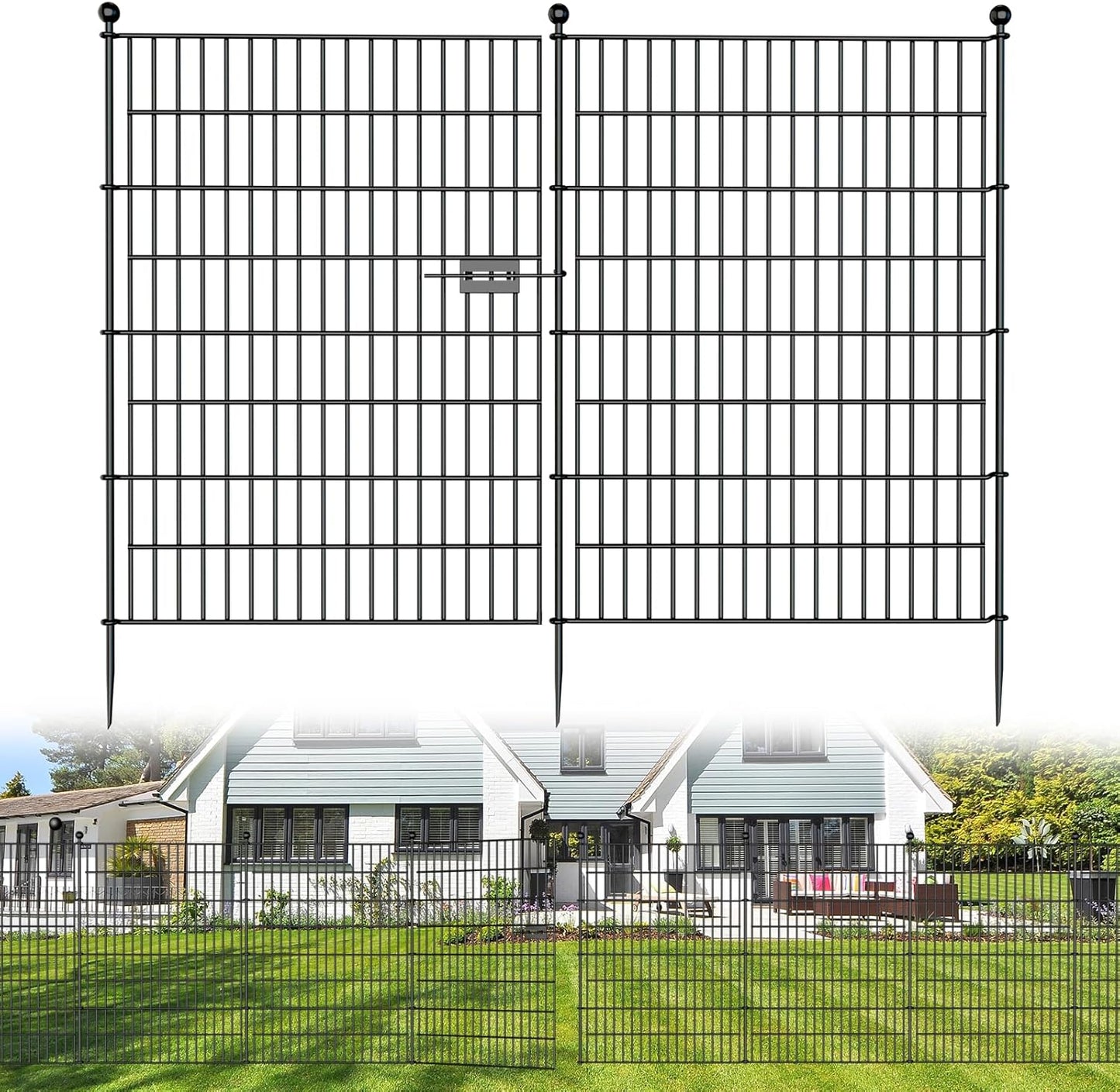 10 Panels No Dig Decorative Outdoor Garden Fence for Yard, 32 in(H) X 23.6 ft(L) Animal Barrier Fencing Rustproof Metal Wire Panel Border for Dog, Rabbits, and Patio Temporary Ground Stakes