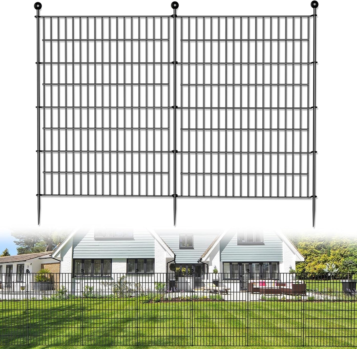 10 Panels No Dig Decorative Outdoor Garden Fence for Yard, 32 in(H) X 23.6 ft(L) Animal Barrier Fencing Rustproof Metal Wire Panel Border for Dog, Rabbits, and Patio Temporary Ground Stakes