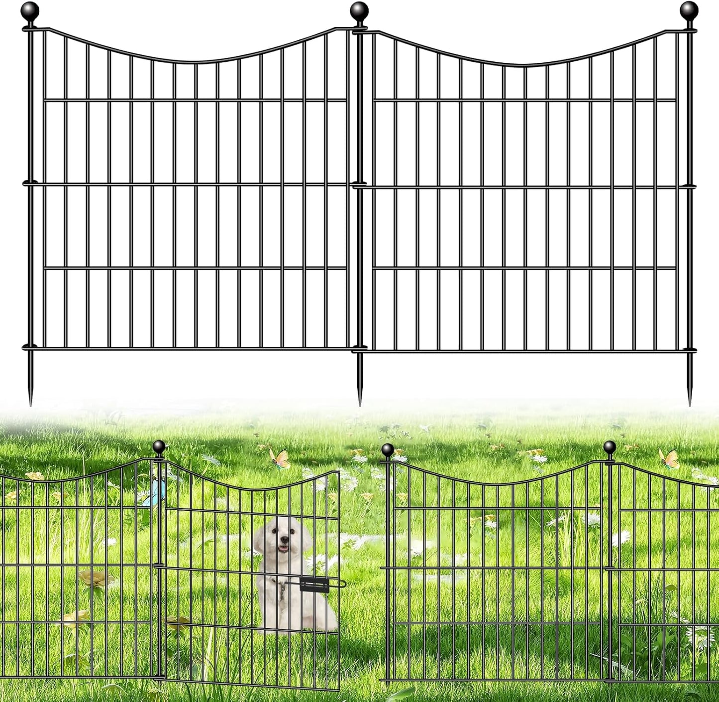 15 Panels Decorative Garden Fence with Gate, 32 in(H) X 35.4 ft(L) No Dig Dog Fence Animal Barrier Outdoor for Yard, Rustproof Metal Garden Edging and Borders, Temporary Fencing Stakes