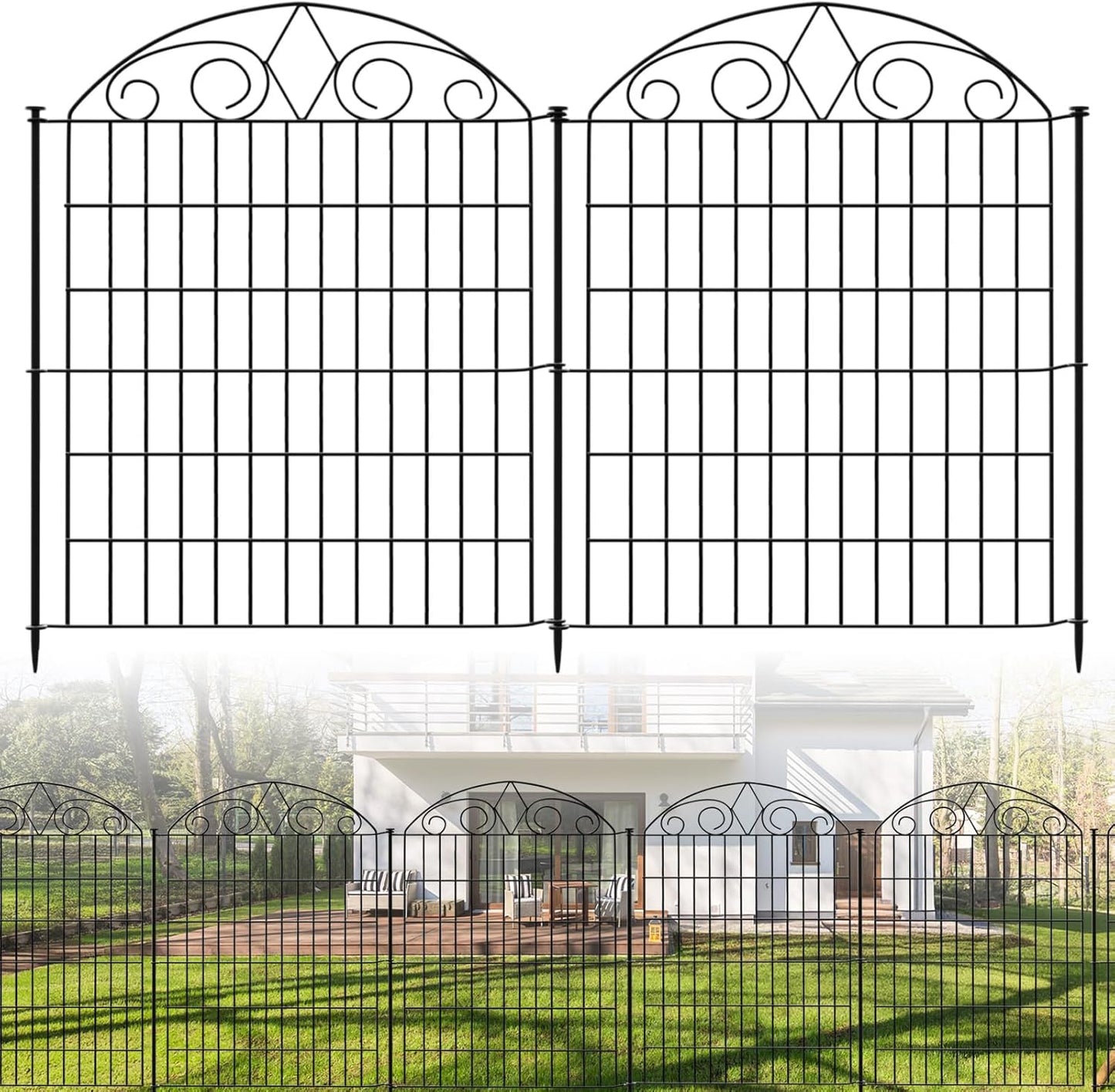 SUNLAX 10 Panels Garden Fence 24ft(L) x 40in(H) Fencing Tall for Yard Dog Pet Fence No Dig Temporary Fence Barrier for Outdoor Patio with Gate