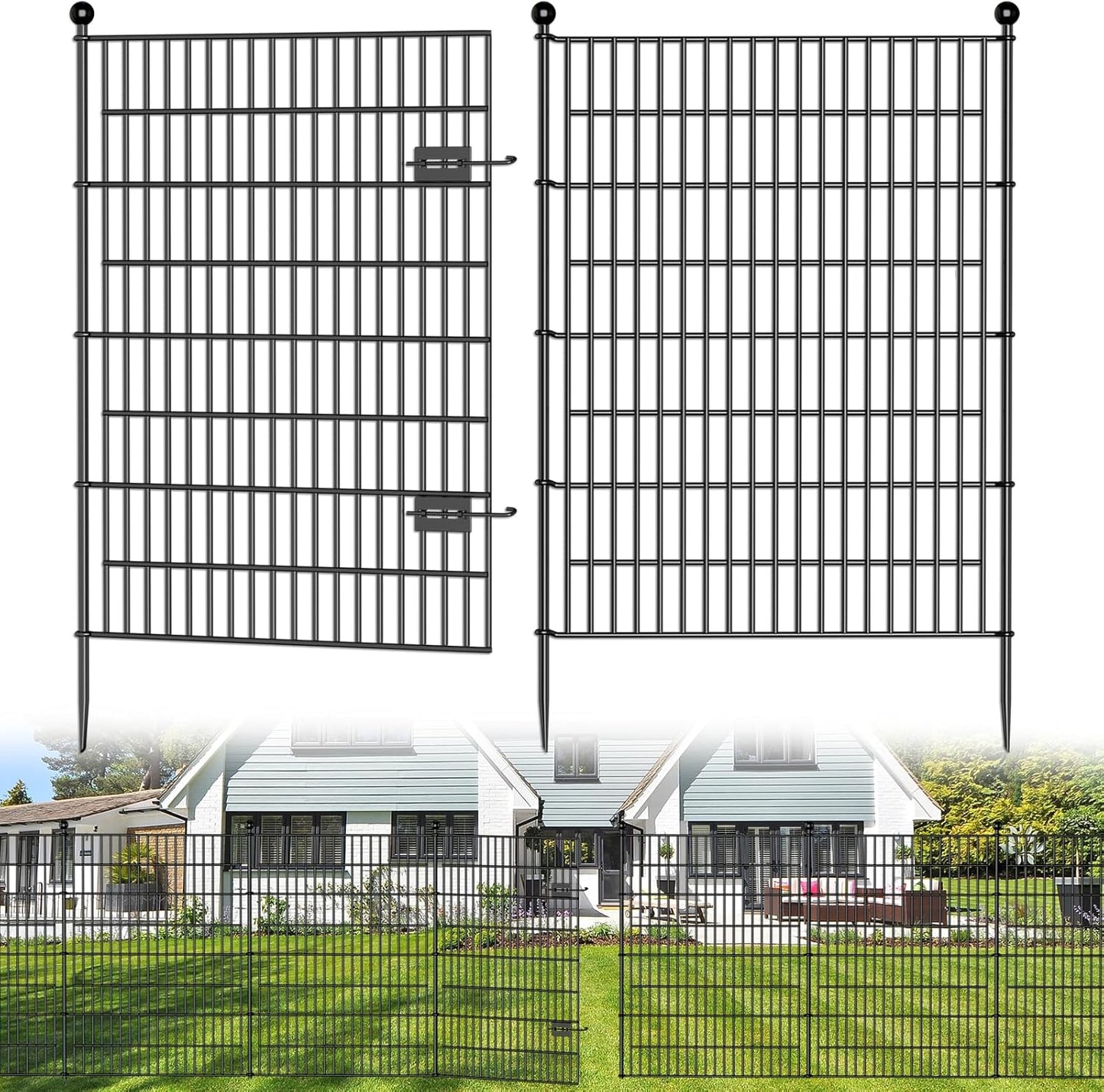 10 Panels No Dig Decorative Outdoor Garden Fence for Yard, 32 in(H) X 23.6 ft(L) Animal Barrier Fencing Rustproof Metal Wire Panel Border for Dog, Rabbits, and Patio Temporary Ground Stakes