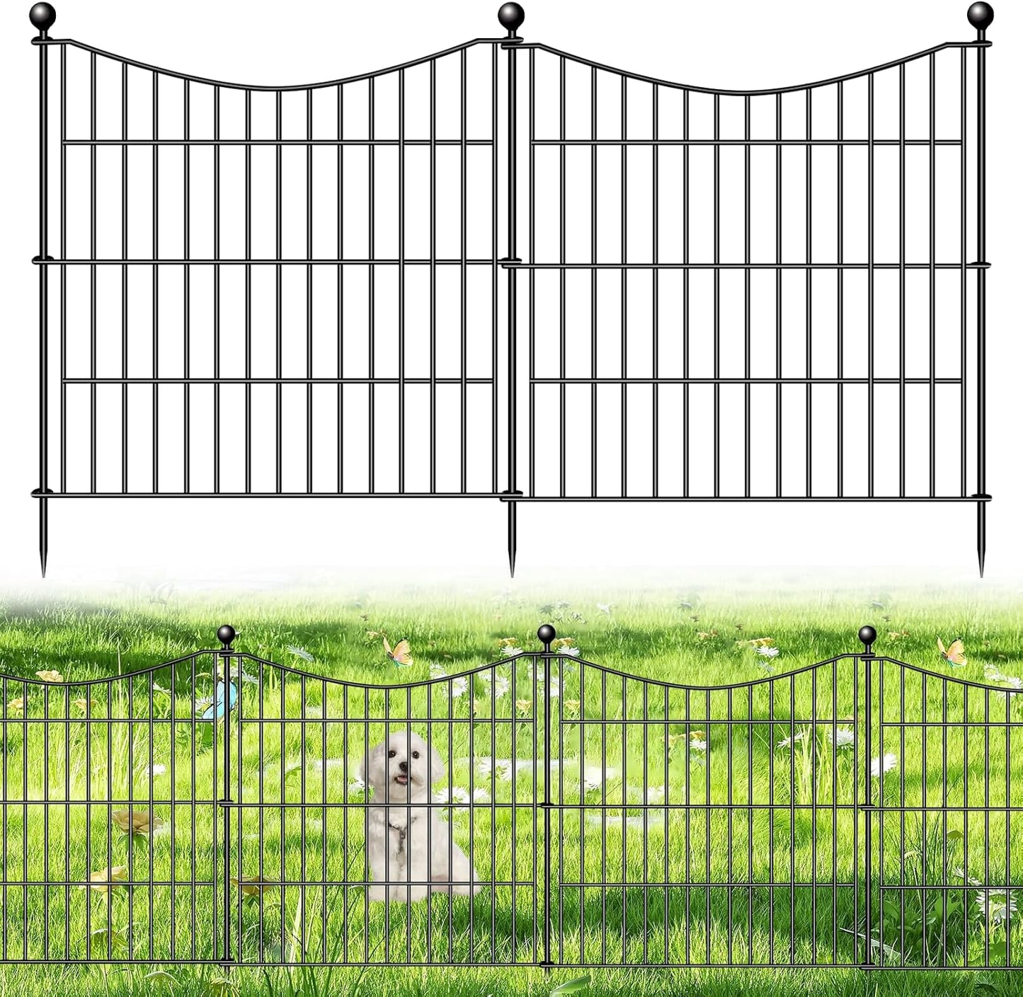 15 Panels Decorative Garden Fence with Gate, 32 in(H) X 35.4 ft(L) No Dig Dog Fence Animal Barrier Outdoor for Yard, Rustproof Metal Garden Edging and Borders, Temporary Fencing Stakes