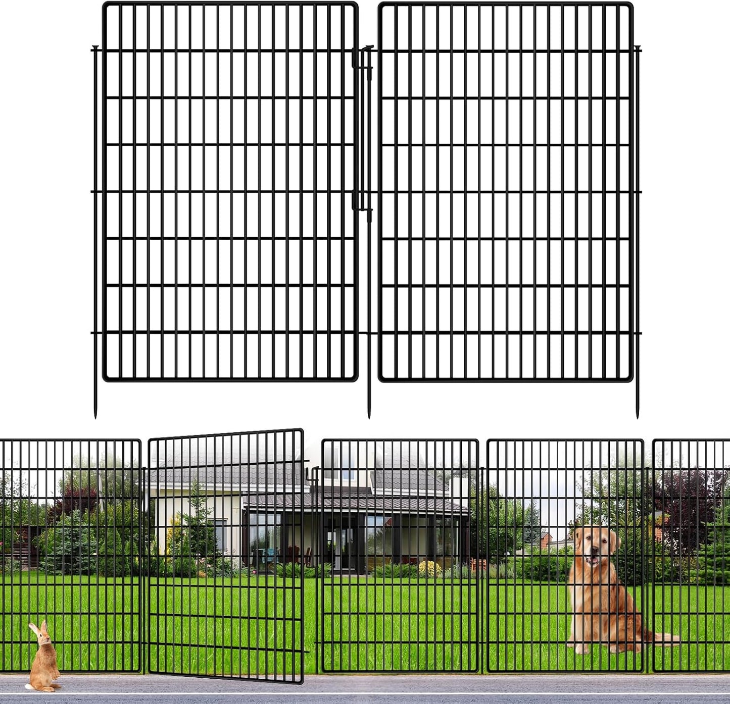 10 Panels Garden Fencing Animal Barrier, 33 in(H) X 24 ft(L) Dog Fence Outdoor for Yard Rustproof No Dig Decorative Tall Garden Fence Metal Wire Panel Border Patio Rabbit Ground Stakes Fencing