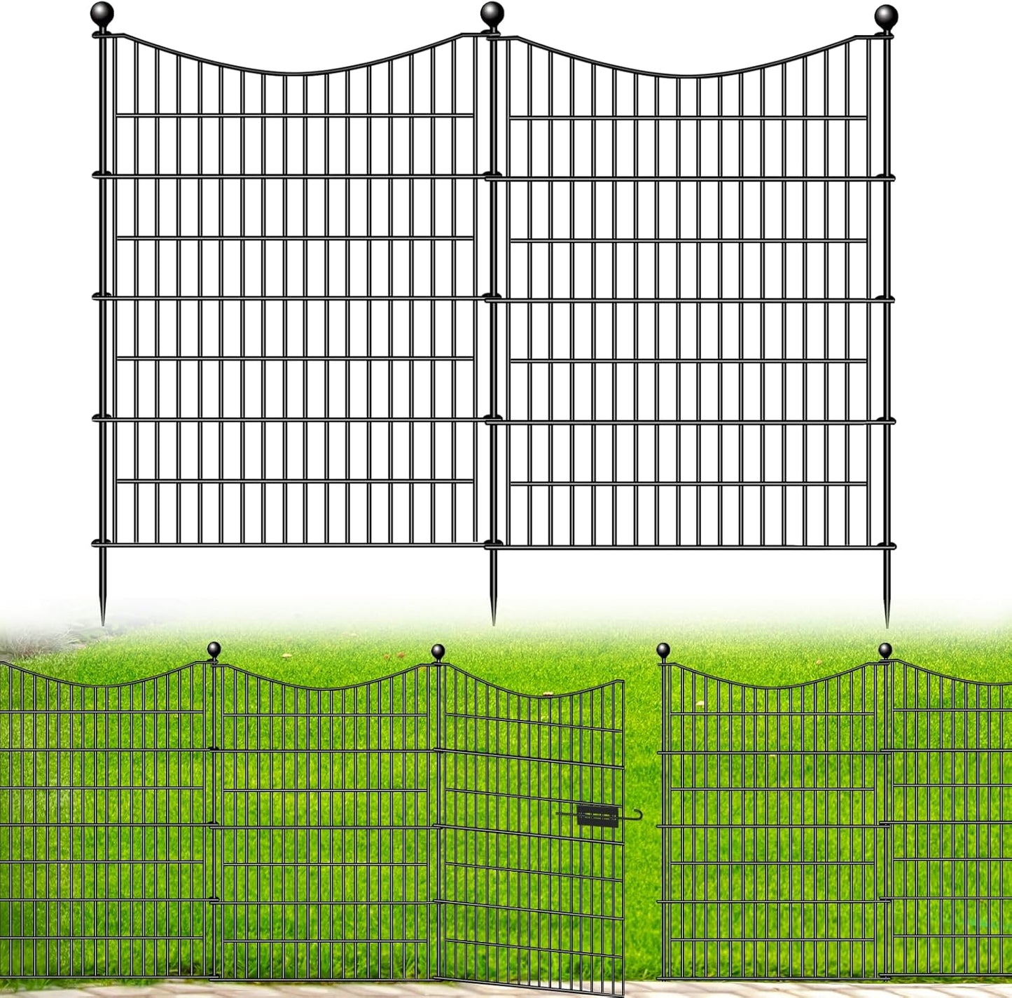 15 Panels Decorative Garden Fence with Gate, 32 in(H) X 35.4 ft(L) No Dig Dog Fence Animal Barrier Outdoor for Yard, Rustproof Metal Garden Edging and Borders, Temporary Fencing Stakes