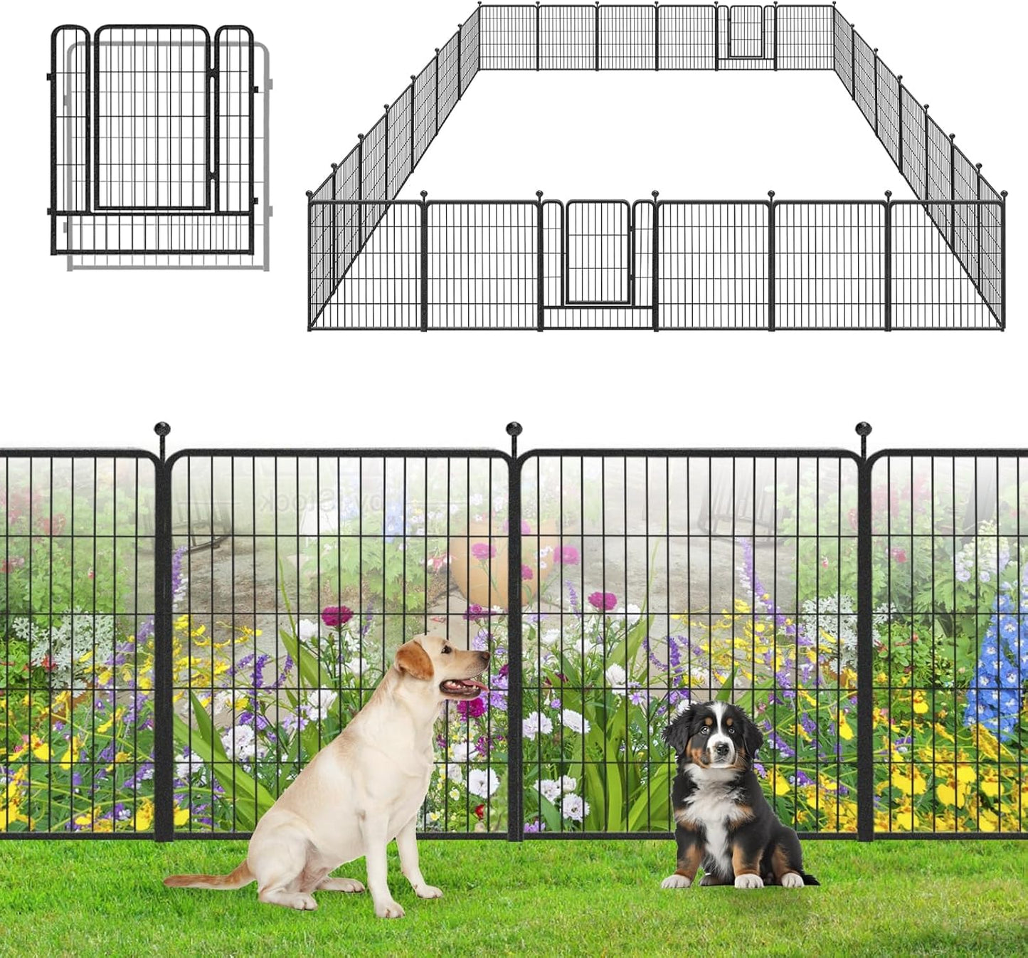 Garden Fence 32in x46ft 20 Pack Rustproof Metal Fence Panels No Dig Fence Animal Barrier with Gate & Secure Lock to Keep Dogs Out Fencing for Yard Flower Bed Edging for Patio Outdoor Decor