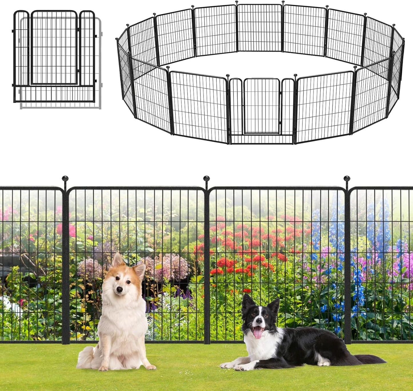 Garden Fence 32in x46ft 20 Pack Rustproof Metal Fence Panels No Dig Fence Animal Barrier with Gate & Secure Lock to Keep Dogs Out Fencing for Yard Flower Bed Edging for Patio Outdoor Decor