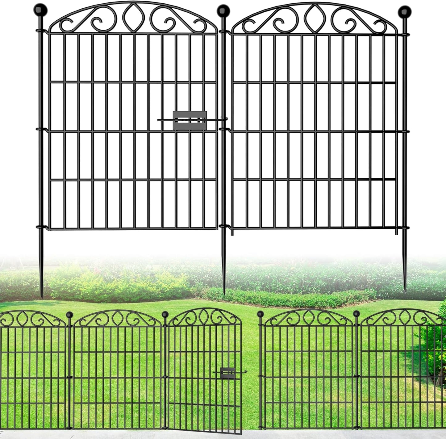 12 Panel No Dig Decorative Garden Fence with Gate - 42in H x 25.55ft L, Tall Animal Barrier for Dogs Rabbits, Rustproof Metal Wire Panels for Yard, Patio, and Outdoor Border Use