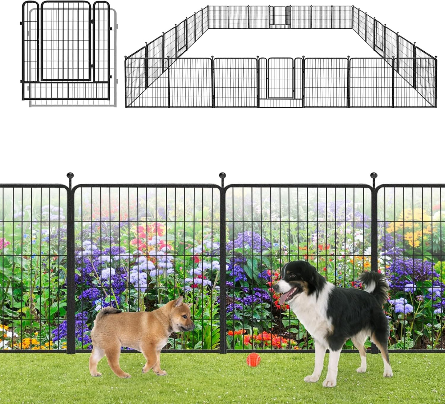 Garden Fence 32in x46ft 20 Pack Rustproof Metal Fence Panels No Dig Fence Animal Barrier with Gate & Secure Lock to Keep Dogs Out Fencing for Yard Flower Bed Edging for Patio Outdoor Decor