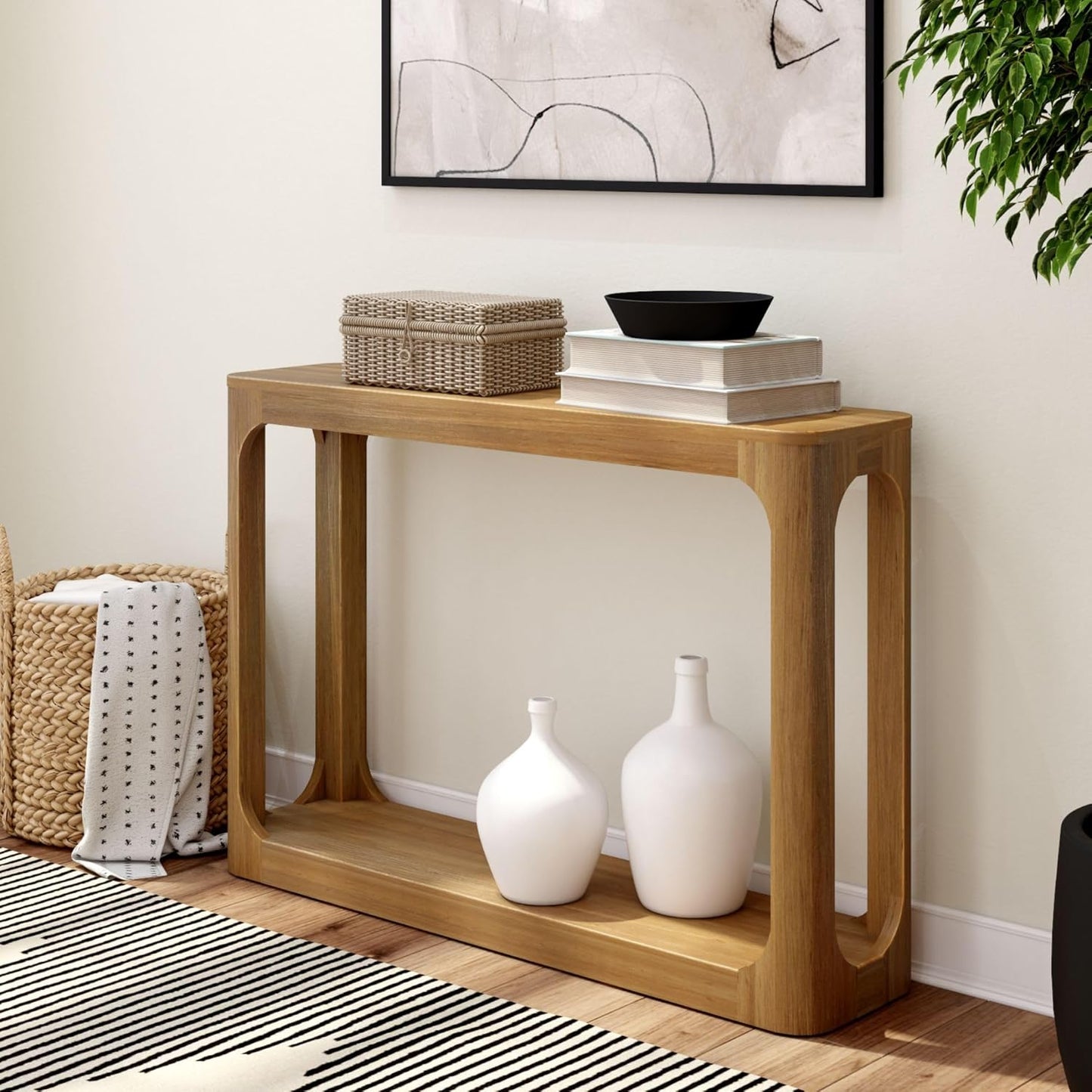 Plank+Beam Forma Console Table, 46 Inch, Solid Wood Sofa Table, Entryway Table for Hallway, Narrow Behind The Couch Table, Console Tables for Entryway, Living Room, Foyer, Easy Assembly, Walnut
