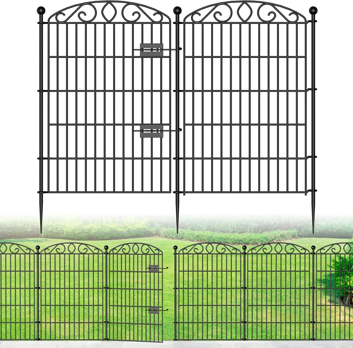 12 Panel No Dig Decorative Garden Fence with Gate - 42in H x 25.55ft L, Tall Animal Barrier for Dogs Rabbits, Rustproof Metal Wire Panels for Yard, Patio, and Outdoor Border Use