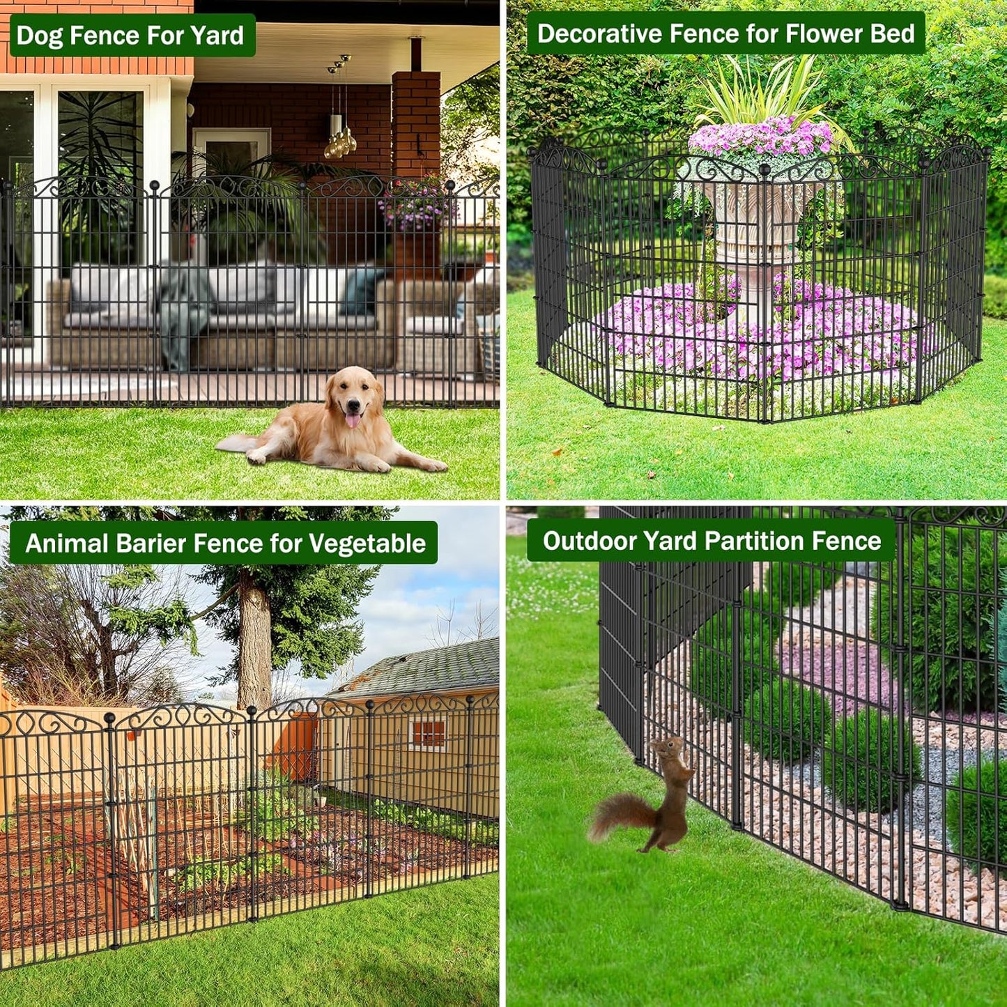 12 Panel No Dig Decorative Garden Fence with Gate - 42in H x 25.55ft L, Tall Animal Barrier for Dogs Rabbits, Rustproof Metal Wire Panels for Yard, Patio, and Outdoor Border Use
