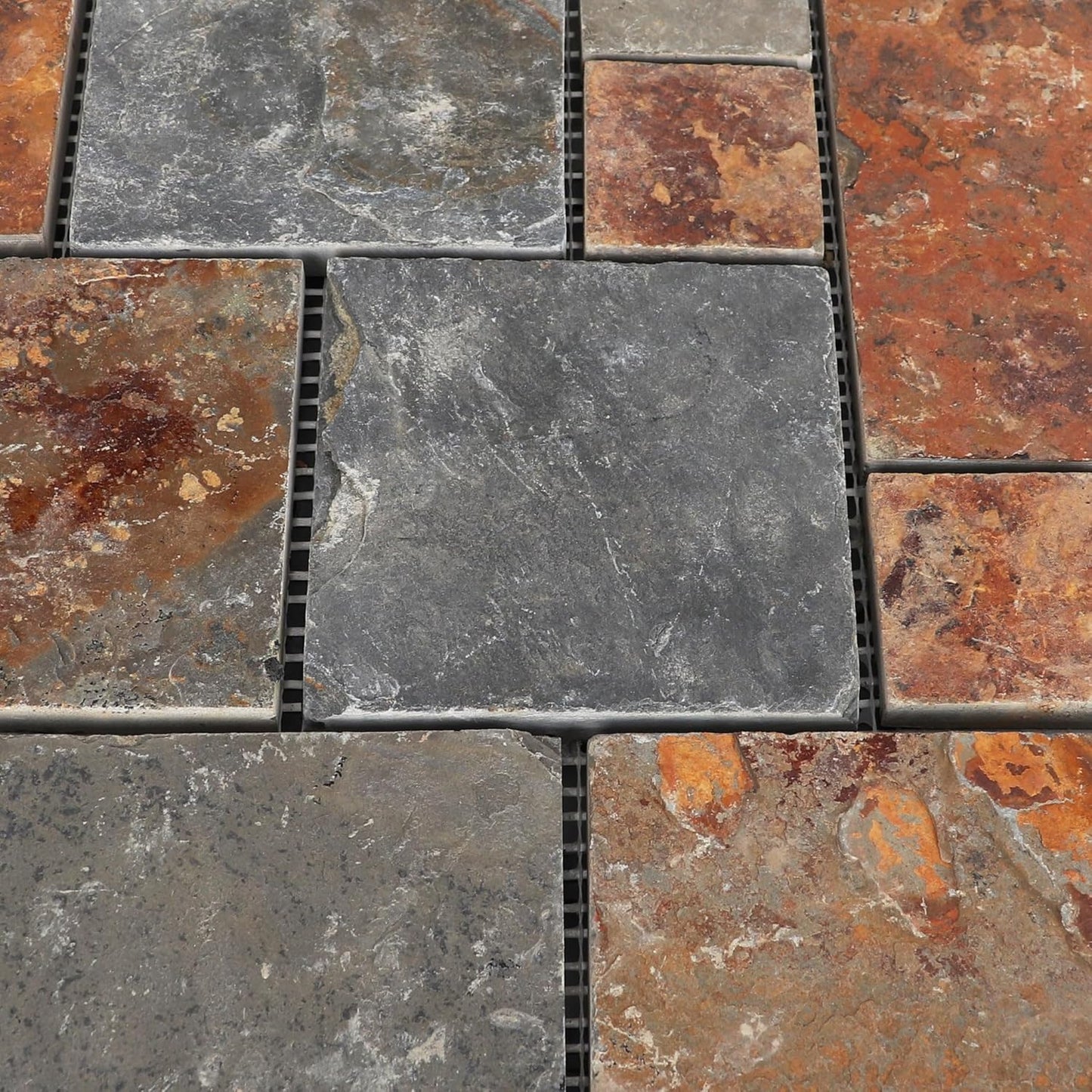 3rd Street Inn Slate Stone Tiles - Stone Outdoor Deck Tiles - Interlocking Patio Tiles - 12" x 12" Patio Flooring - Indoor/Outdoor Floor Tiles - Balcony Flooring (Pastoral Stone, 6 Pack)