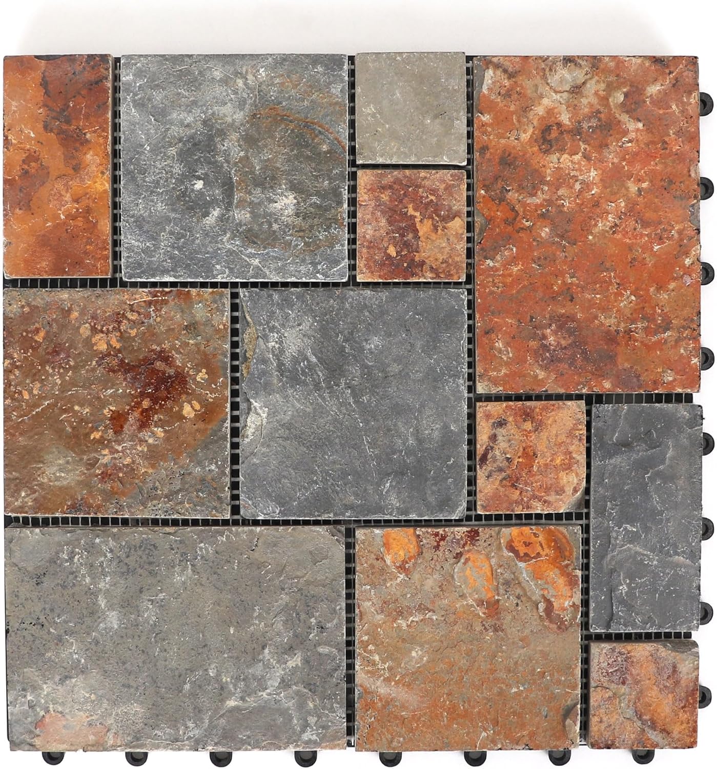 3rd Street Inn Slate Stone Tiles - Stone Outdoor Deck Tiles - Interlocking Patio Tiles - 12" x 12" Patio Flooring - Indoor/Outdoor Floor Tiles - Balcony Flooring (Pastoral Stone, 6 Pack)