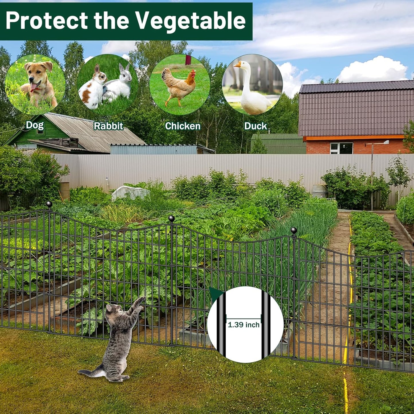 15 Panels Decorative Garden Fence with Gate, 32 in(H) X 35.4 ft(L) No Dig Dog Fence Animal Barrier Outdoor for Yard, Rustproof Metal Garden Edging and Borders, Temporary Fencing Stakes