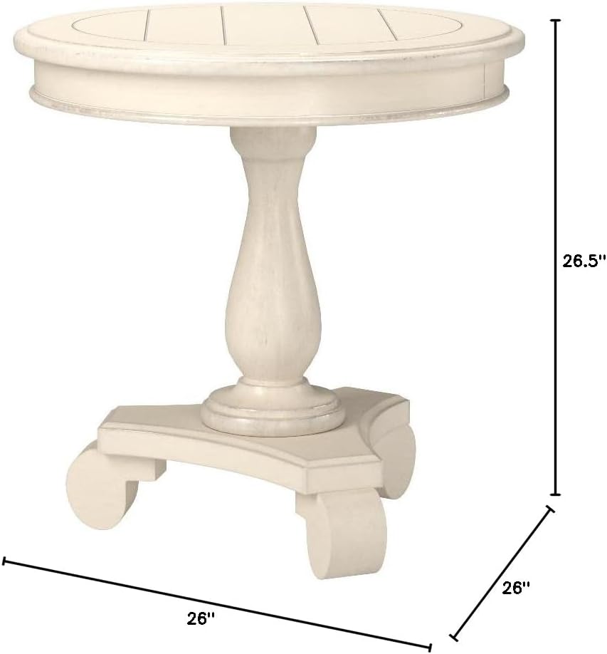 Roundhill Furniture Rene Round Wood Pedestal Side Table, Antique White