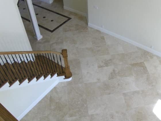Tenedos 12 x 12 Travertine Natural Stone Floor and Wall Cream Beige Tones Indoor Outdoor Patio Bathroom Kitchen Fireplace Interior Exterior Tile (Box of 10 Pieces - Covers 10 sq.ft Area)