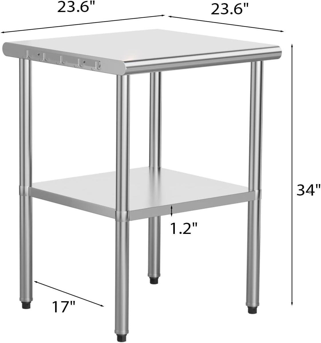 ROVSUN 24'' x 24'' Stainless Steel Table for Prep & Work,Commercial Worktables & Workstations, NSF Heavy Duty Metal Table with Adjustable UnderShelf for Kitchen Restaurant,Home,Hotel,Outdoor