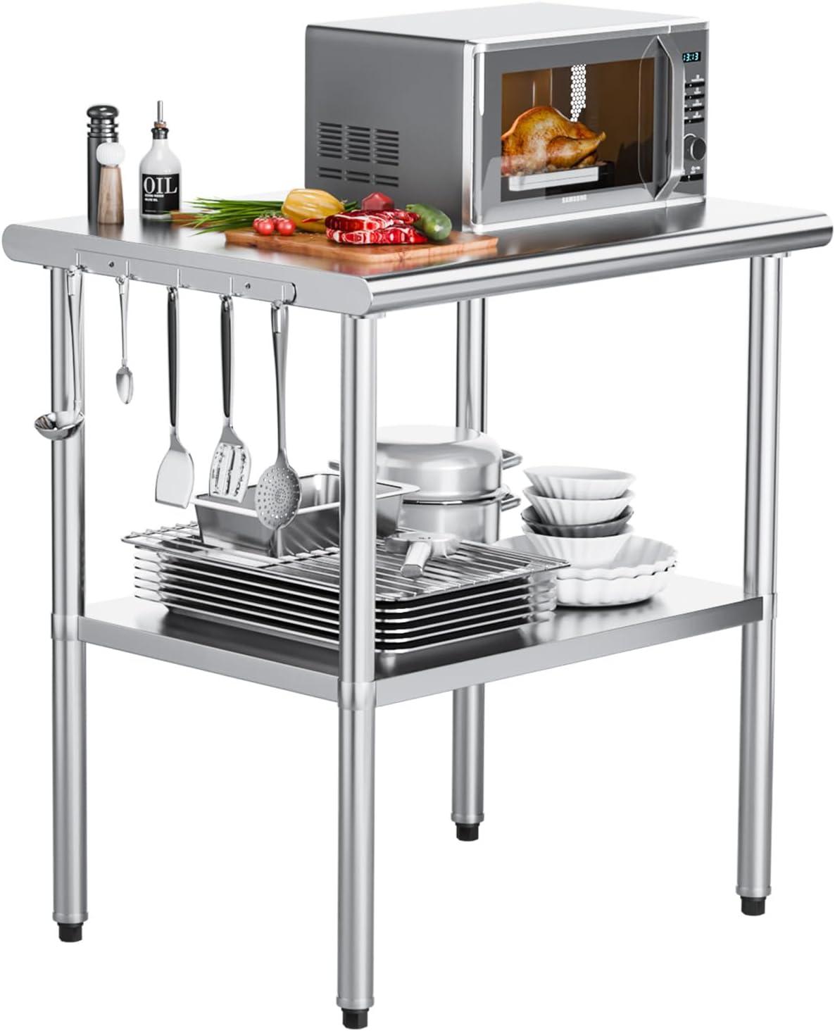 ROVSUN 24'' x 24'' Stainless Steel Table for Prep & Work,Commercial Worktables & Workstations, NSF Heavy Duty Metal Table with Adjustable UnderShelf for Kitchen Restaurant,Home,Hotel,Outdoor