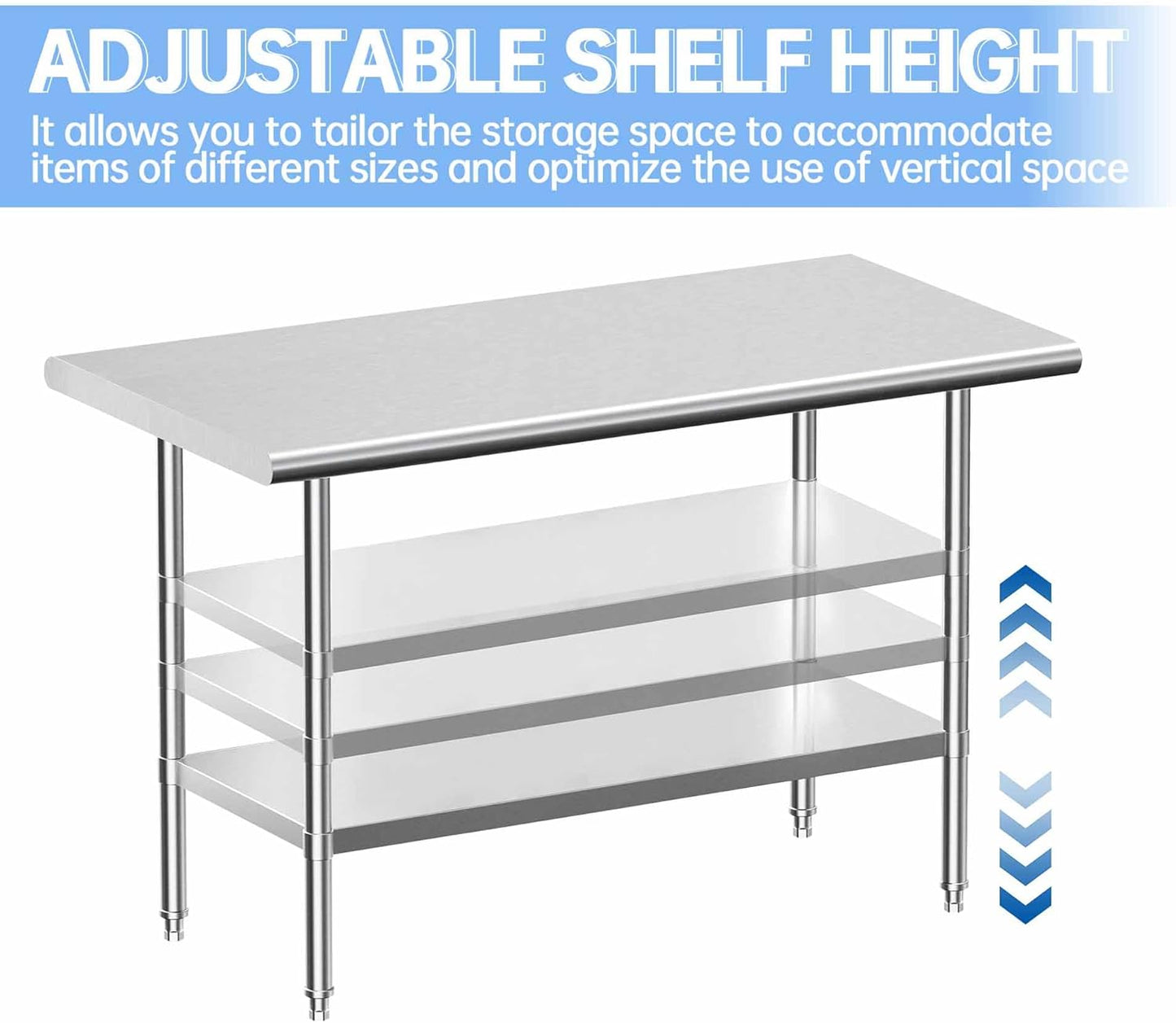 Stainless Steel Work Table, NSF Commercial Worktable with Undershelf and Legs for Restaurant, Home and Hotel - 24" D x 36" W x 34" H Inches