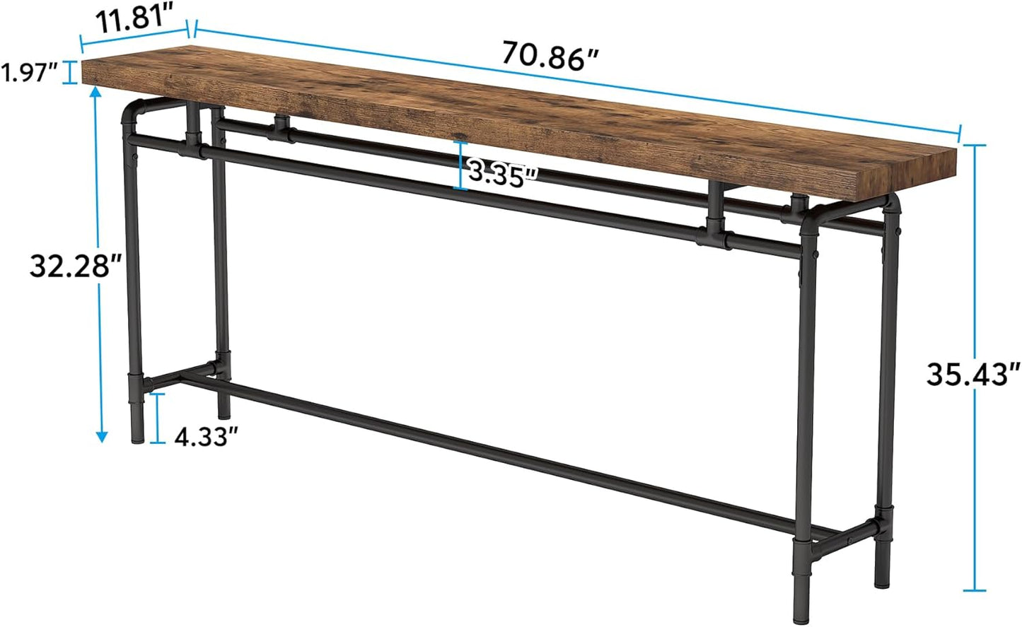 Tribesigns Console Table, 70.9 Inches Extra Long Sofa Table for Living Room, Industrial Narrow Console Sofa Tables Behind Couch, Entryway Hallway Foyer Table for Entrance, Bedroom, Rustic Brown
