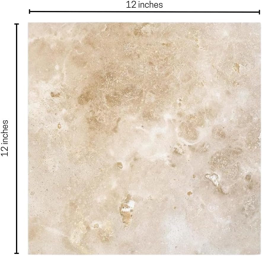 Tenedos 12 x 12 Travertine Natural Stone Floor and Wall Cream Beige Tones Indoor Outdoor Patio Bathroom Kitchen Fireplace Interior Exterior Tile (Box of 10 Pieces - Covers 10 sq.ft Area)