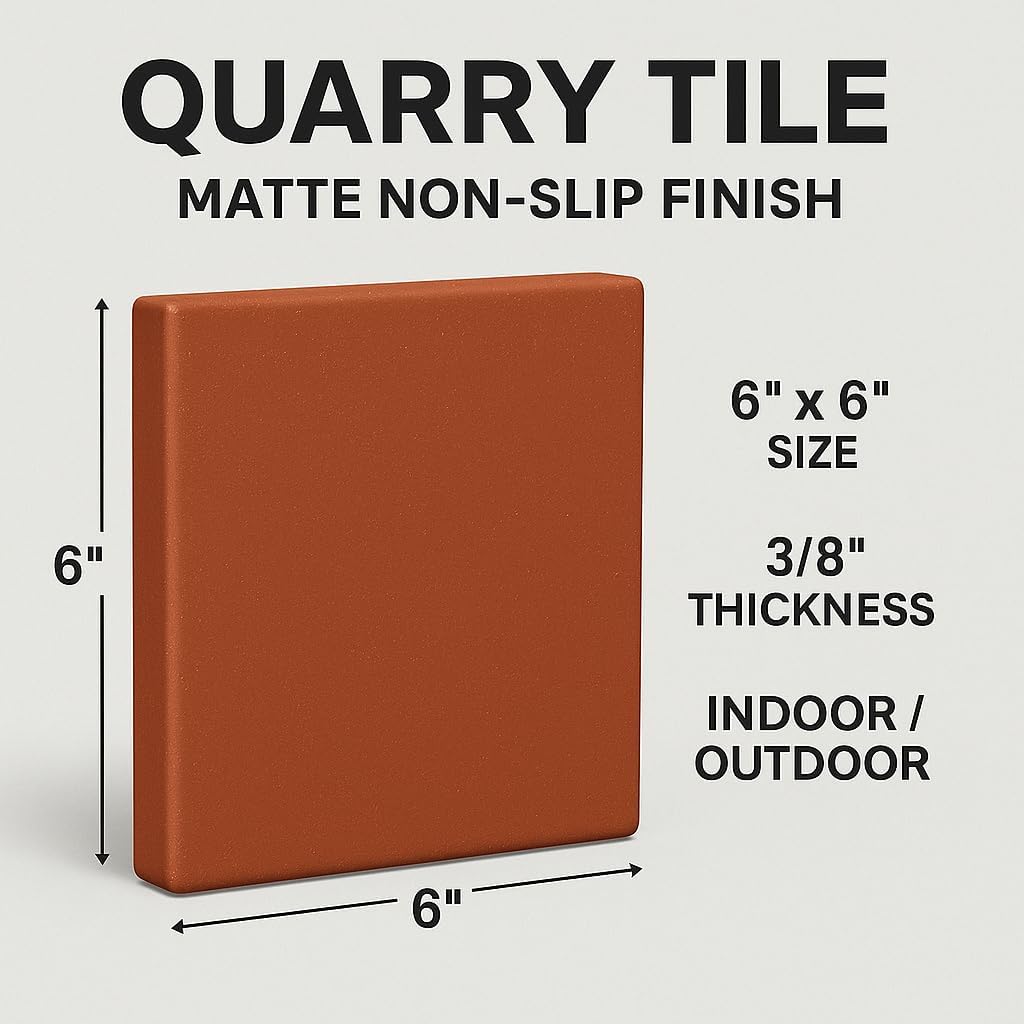 Alfagres 6x6 Colonial Red Smooth Quarry Tile – Durable Ceramic Floor Wall Tile Indoor and Outdoor Use,Matte Finish, Non-Slip Surface, Great For Restaurant Hotel Kitchen Spa, Premium Grade- 44 Tile Box