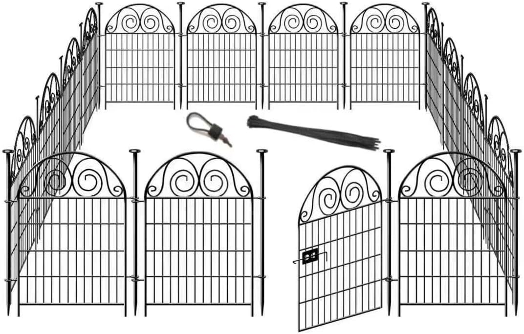 Tall Garden Animal Barrier Fence with Gate, 36 in(H)×30.6 Ft(L) 14 Panels Dog Digging Fence Barrier, Black Heavy Duty Metal Temporary Fences, Reusable Defense Fencing for Outdoor Yard│Patented