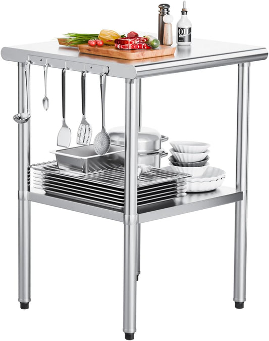 ROVSUN 24'' x 24'' Stainless Steel Table for Prep & Work,Commercial Worktables & Workstations, NSF Heavy Duty Metal Table with Adjustable UnderShelf for Kitchen Restaurant,Home,Hotel,Outdoor