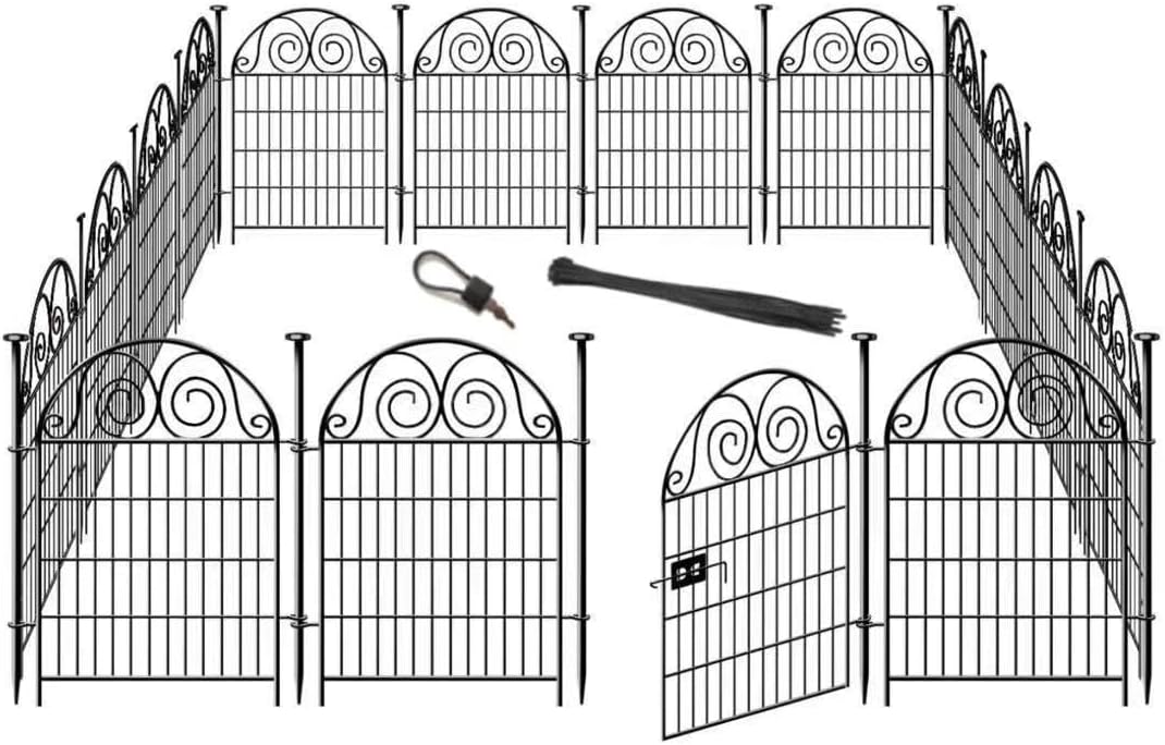 Tall Garden Animal Barrier Fence with Gate, 36 in(H)×30.6 Ft(L) 14 Panels Dog Digging Fence Barrier, Black Heavy Duty Metal Temporary Fences, Reusable Defense Fencing for Outdoor Yard│Patented