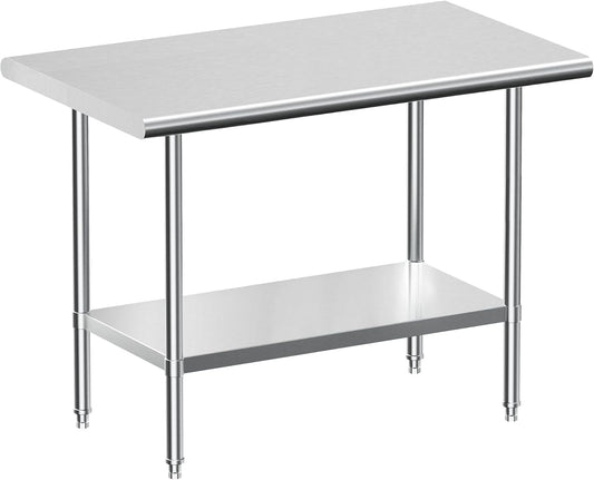 Stainless Steel Work Table, NSF Commercial Worktable with Undershelf and Legs for Restaurant, Home and Hotel - 24" D x 36" W x 34" H Inches