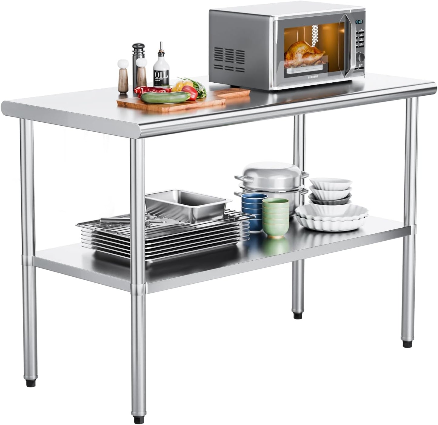 ROVSUN 24'' x 24'' Stainless Steel Table for Prep & Work,Commercial Worktables & Workstations, NSF Heavy Duty Metal Table with Adjustable UnderShelf for Kitchen Restaurant,Home,Hotel,Outdoor
