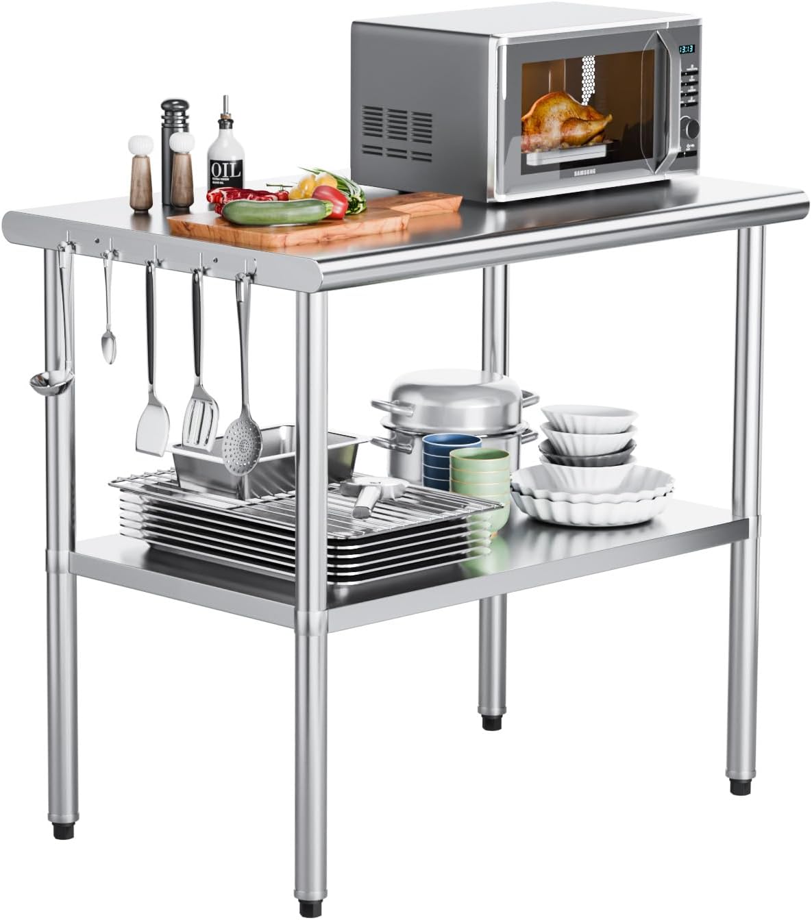 ROVSUN 24'' x 24'' Stainless Steel Table for Prep & Work,Commercial Worktables & Workstations, NSF Heavy Duty Metal Table with Adjustable UnderShelf for Kitchen Restaurant,Home,Hotel,Outdoor