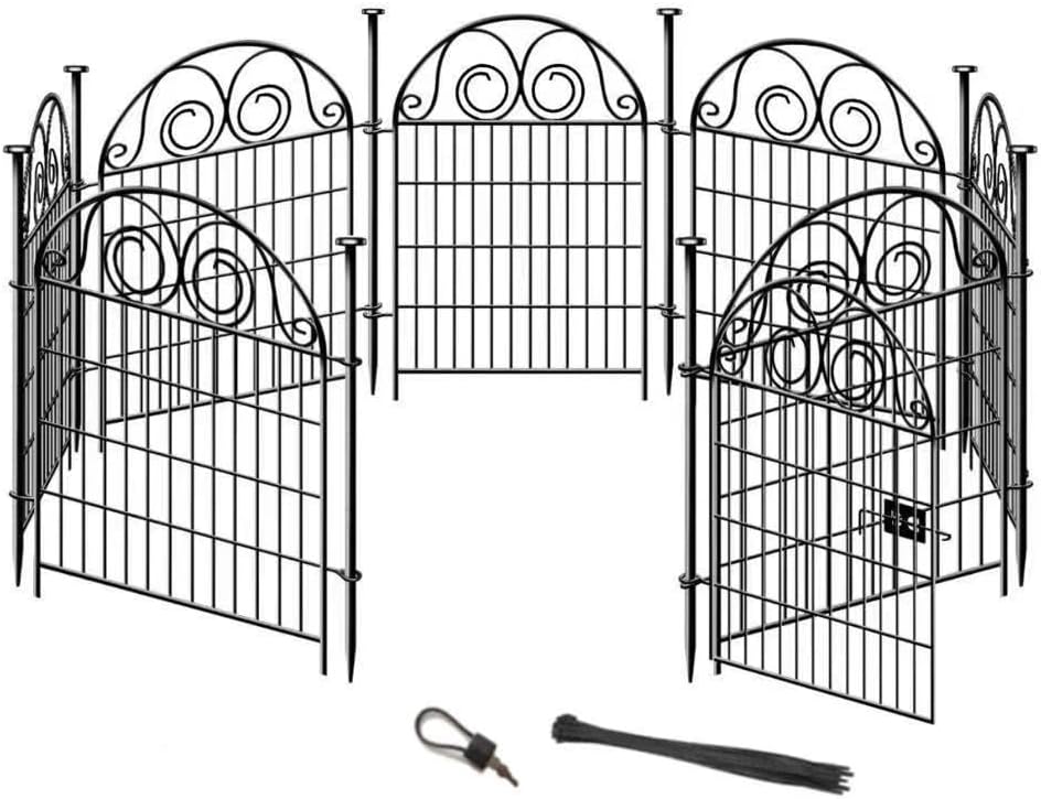 Tall Garden Animal Barrier Fence with Gate, 36 in(H)×30.6 Ft(L) 14 Panels Dog Digging Fence Barrier, Black Heavy Duty Metal Temporary Fences, Reusable Defense Fencing for Outdoor Yard│Patented