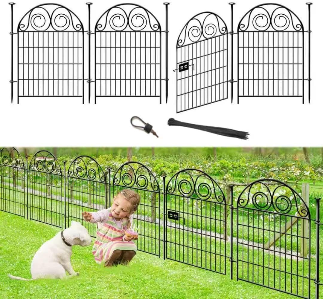 Tall Garden Animal Barrier Fence with Gate, 36 in(H)×30.6 Ft(L) 14 Panels Dog Digging Fence Barrier, Black Heavy Duty Metal Temporary Fences, Reusable Defense Fencing for Outdoor Yard│Patented