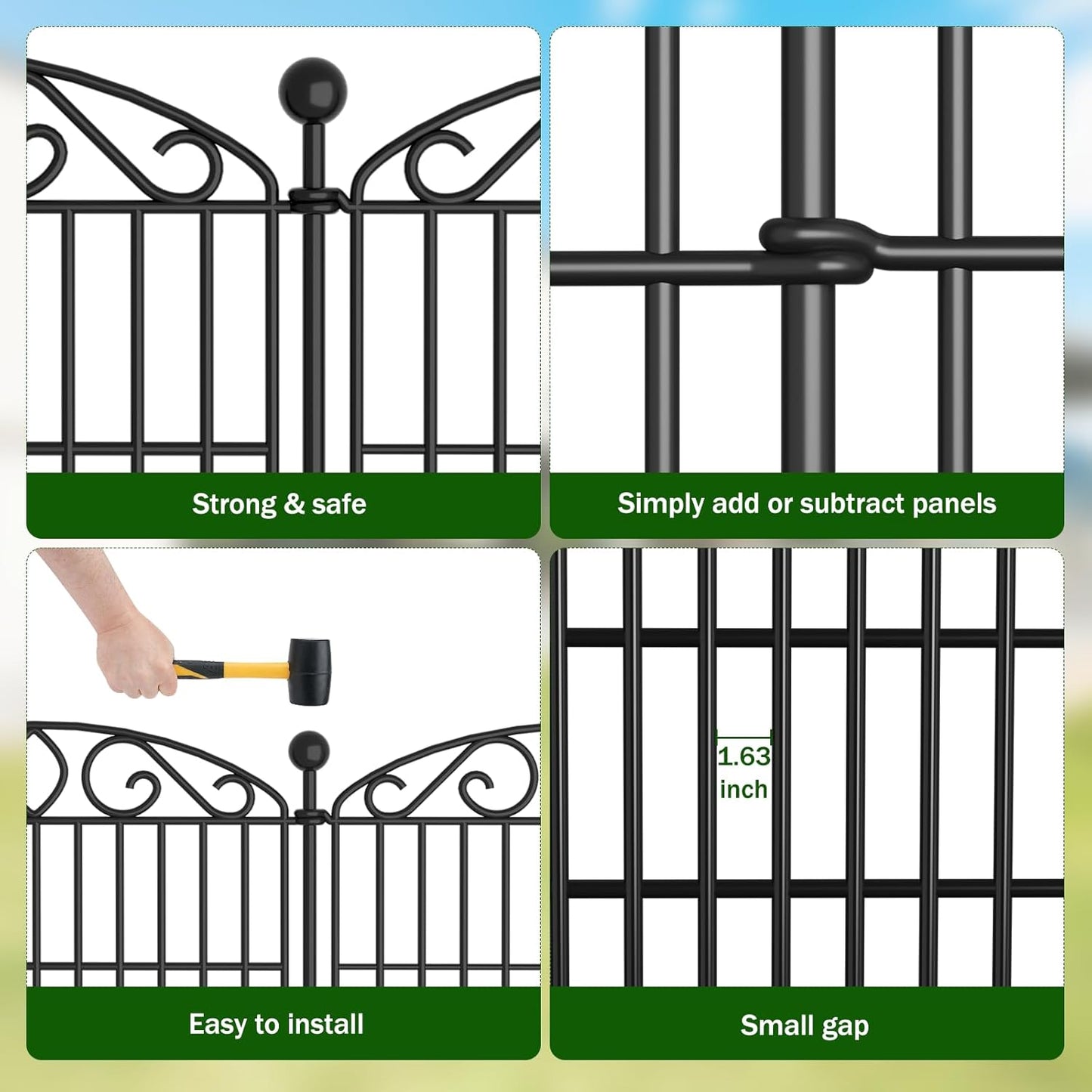 12 Panel No Dig Decorative Garden Fence with Gate - 42in H x 25.55ft L, Tall Animal Barrier for Dogs Rabbits, Rustproof Metal Wire Panels for Yard, Patio, and Outdoor Border Use