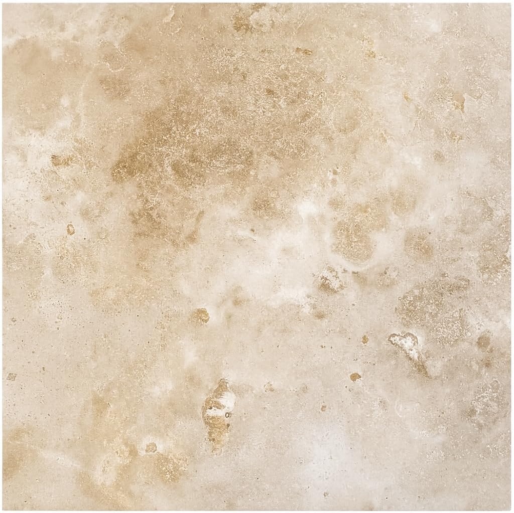 Tenedos 12 x 12 Travertine Natural Stone Floor and Wall Cream Beige Tones Indoor Outdoor Patio Bathroom Kitchen Fireplace Interior Exterior Tile (Box of 10 Pieces - Covers 10 sq.ft Area)