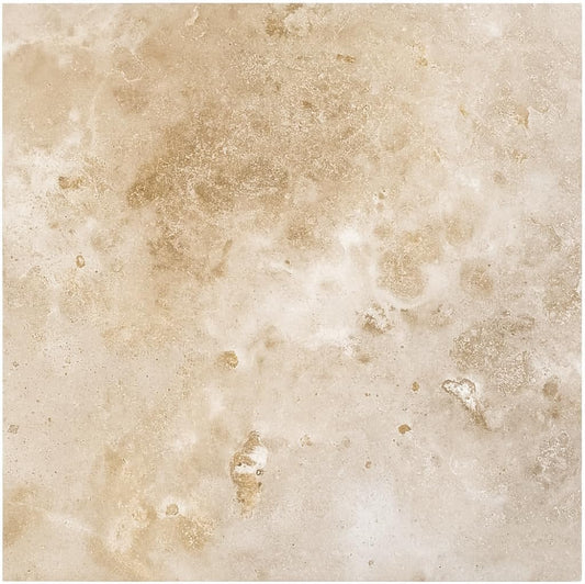 Tenedos 12 x 12 Travertine Natural Stone Floor and Wall Cream Beige Tones Indoor Outdoor Patio Bathroom Kitchen Fireplace Interior Exterior Tile (Box of 10 Pieces - Covers 10 sq.ft Area)