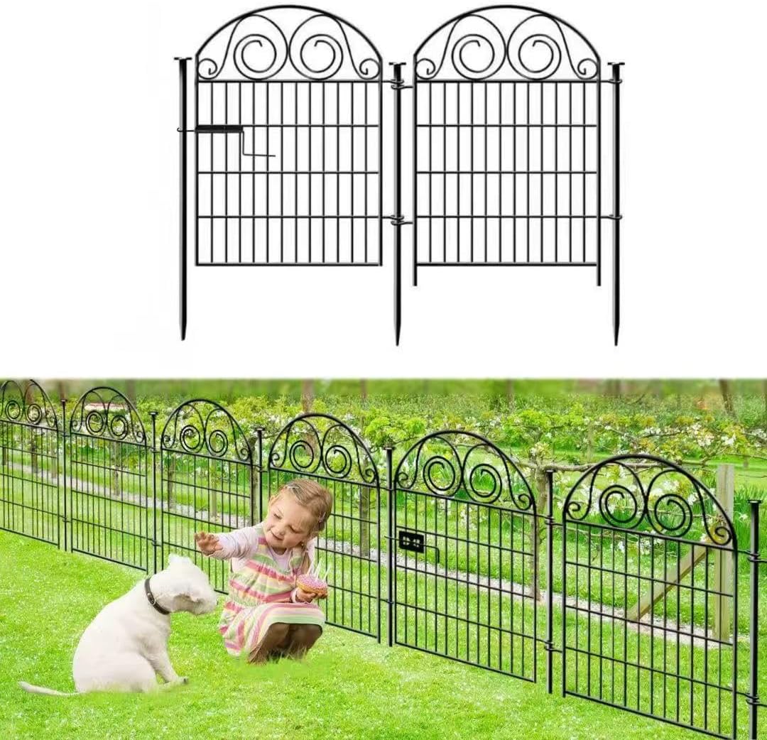 Tall Garden Animal Barrier Fence with Gate, 36 in(H)×30.6 Ft(L) 14 Panels Dog Digging Fence Barrier, Black Heavy Duty Metal Temporary Fences, Reusable Defense Fencing for Outdoor Yard│Patented