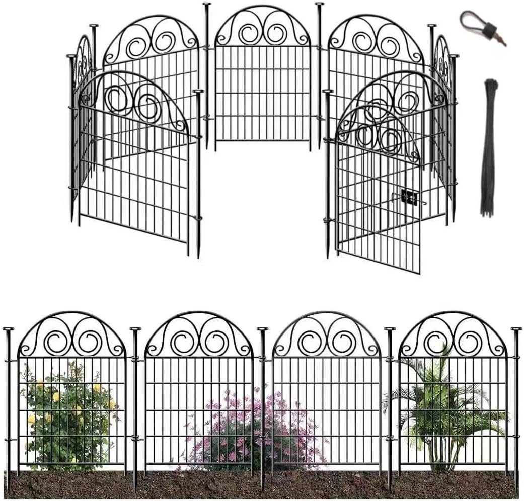 Tall Garden Animal Barrier Fence with Gate, 36 in(H)×30.6 Ft(L) 14 Panels Dog Digging Fence Barrier, Black Heavy Duty Metal Temporary Fences, Reusable Defense Fencing for Outdoor Yard│Patented