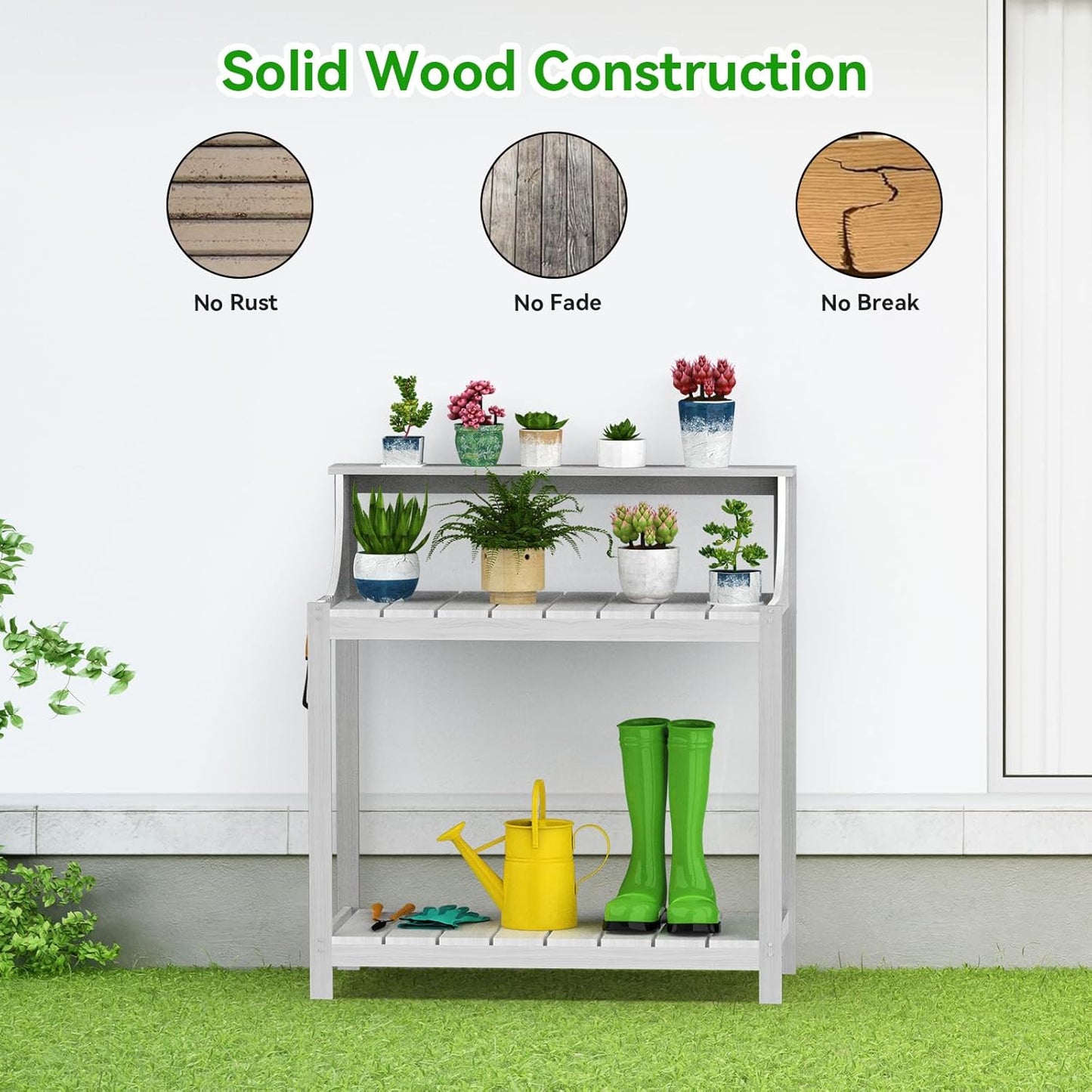 Premium Wood Potting Bench with Storage & Hooks - Durable All-Weather Garden Workstation for Patio, Deck & Yard - 360 lbs Capacity, Rust & Fade Resistant