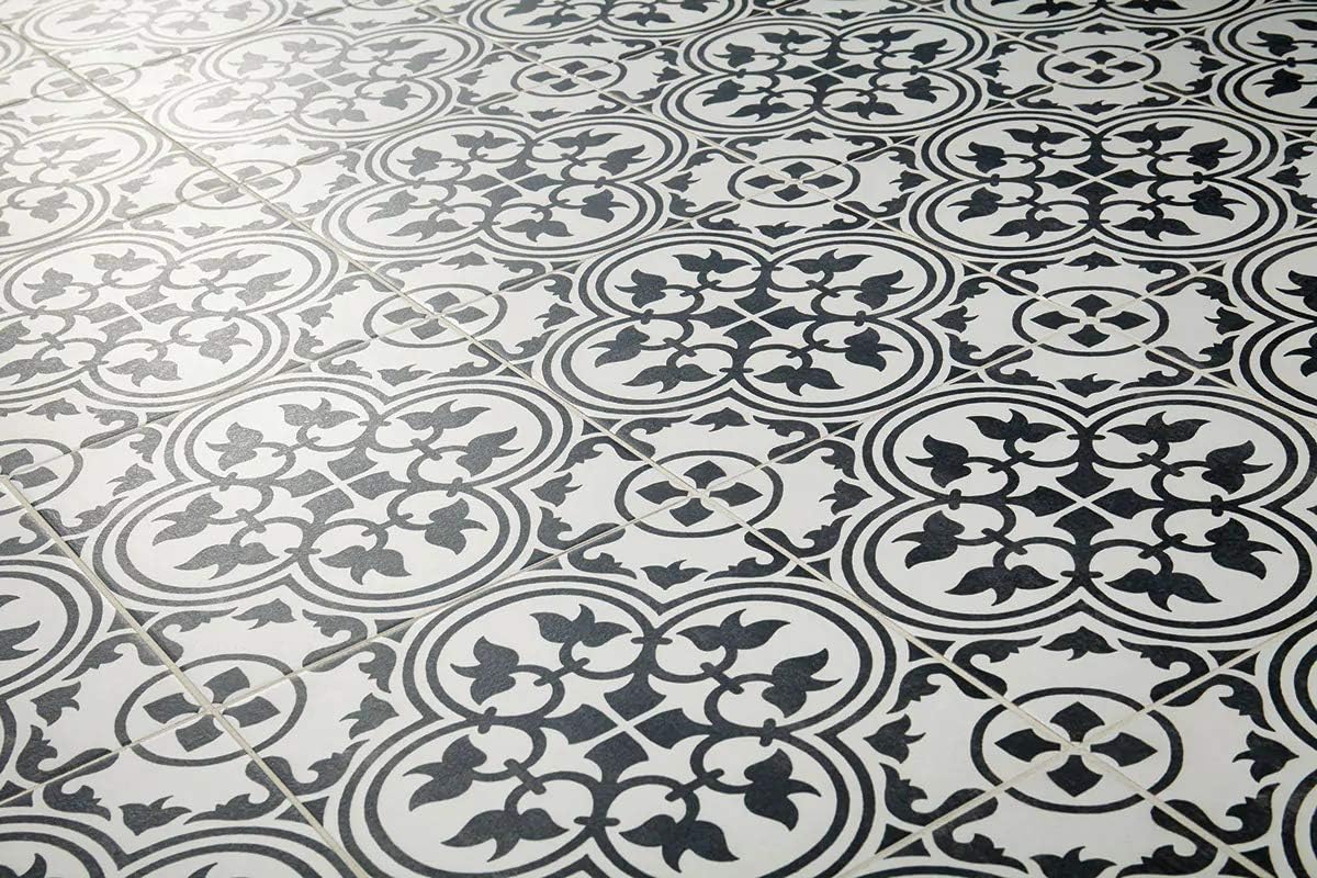 12x12 Flora Black White Encaustic Ceramic Tile (10 Piece 10SF Pack)