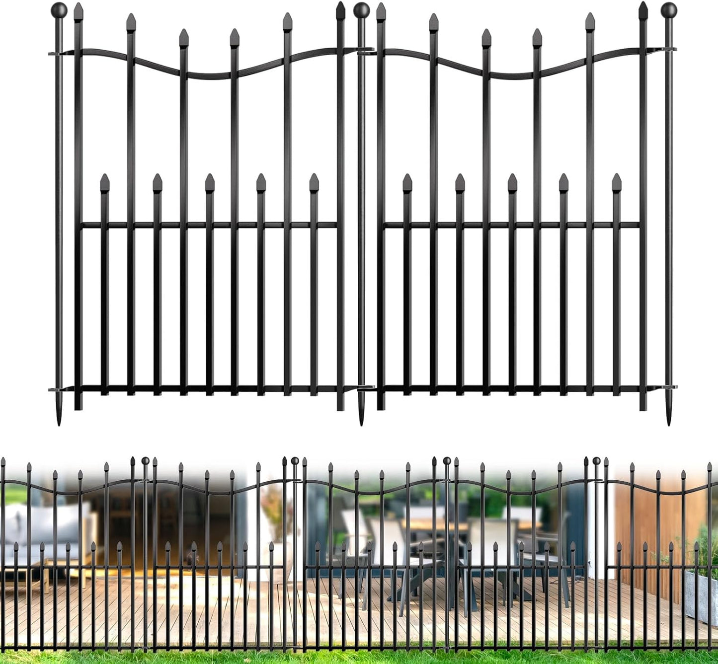 8 Panels No Dig Decorative Garden Fence with Gate, 40in(H) × 17.6ft(L) Heavy-Duty Rustproof Metal Panels, Outdoor Dog Barrier for Yard & Patio, Landscape, Border| Portable Temporary Fencing