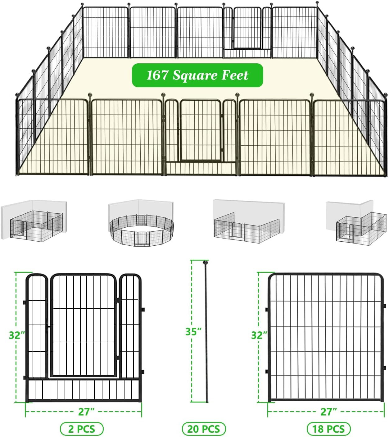 Garden Fence 32in x46ft 20 Pack Rustproof Metal Fence Panels No Dig Fence Animal Barrier with Gate & Secure Lock to Keep Dogs Out Fencing for Yard Flower Bed Edging for Patio Outdoor Decor