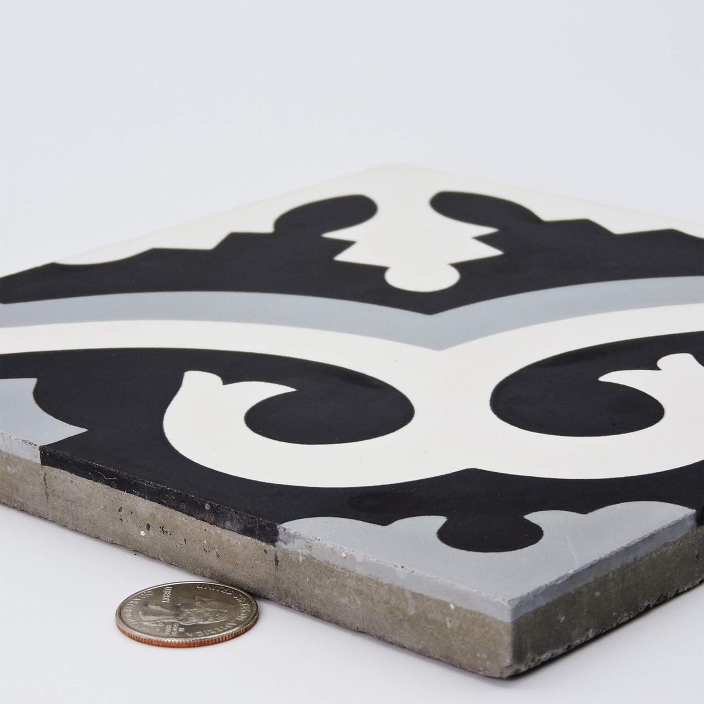 Tanger Handmade Cement Tile in Black and Grey, Pack of 12