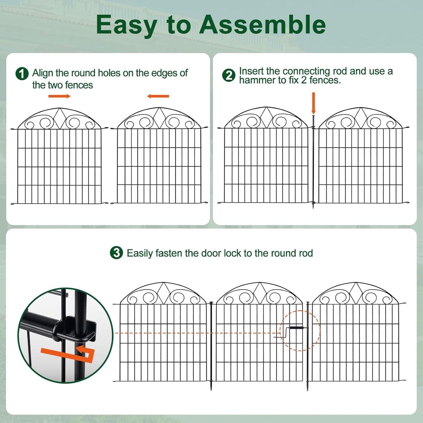 SUNLAX 10 Panels Garden Fence 24ft(L) x 40in(H) Fencing Tall for Yard Dog Pet Fence No Dig Temporary Fence Barrier for Outdoor Patio with Gate