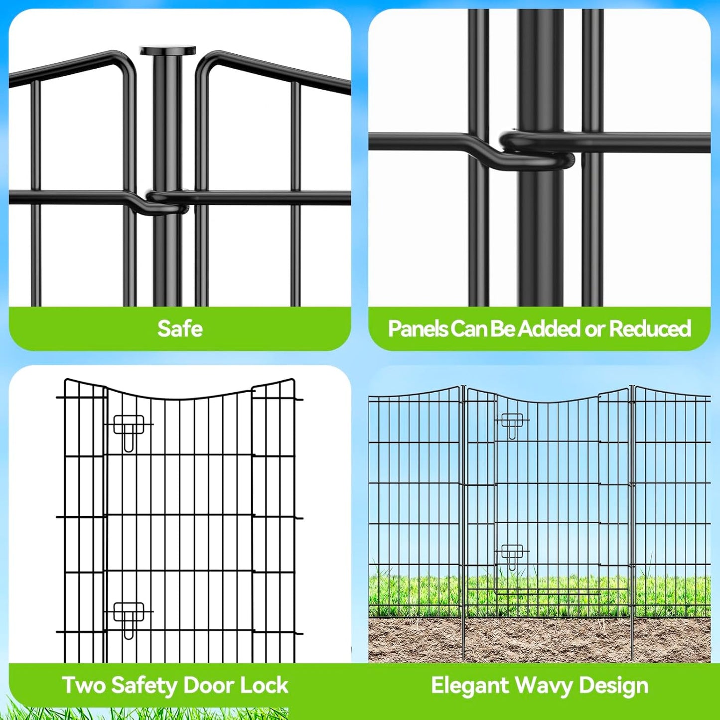 INJOPEXI Decorative Garden Fence 12 Panels 26ft(L)×36in(H) Metal Garden Fences with 11 Panels + 1 Gate, Animal Barrier Rabbit Fence Rustproof Wire Temporary Dog Fencing Outdoor for Backyard Lawn